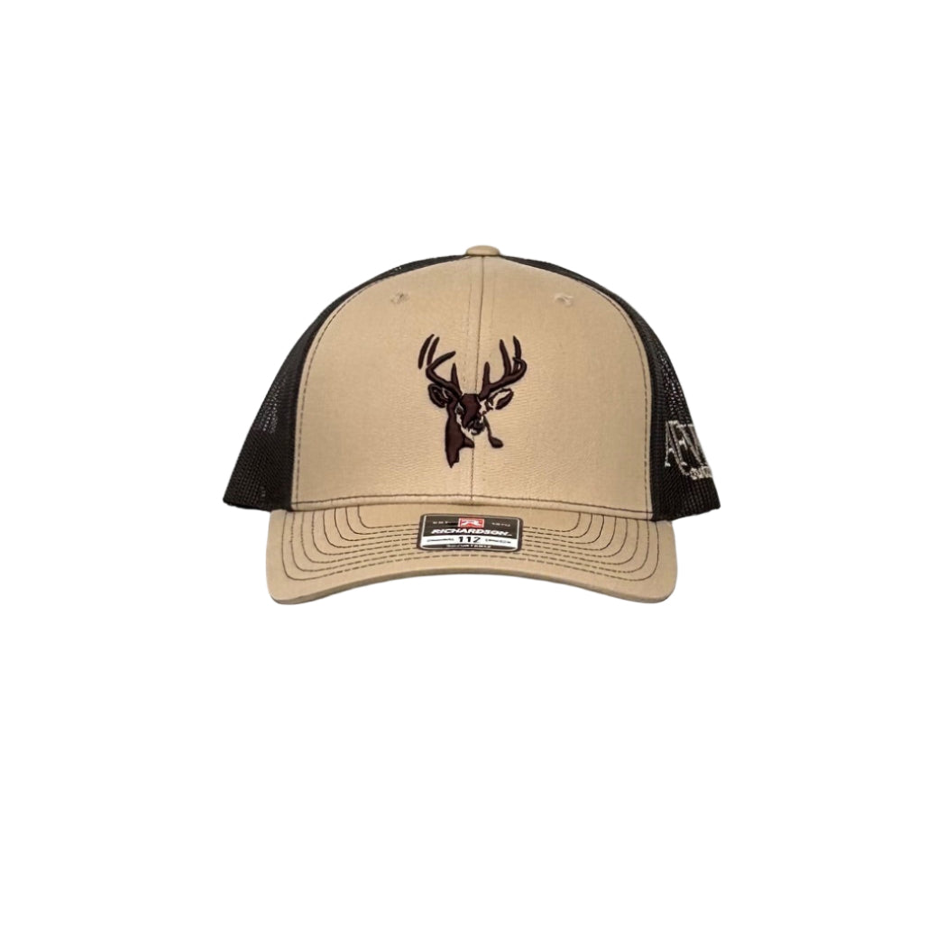 112 Khaki / Coffee Buck Logo Trucker