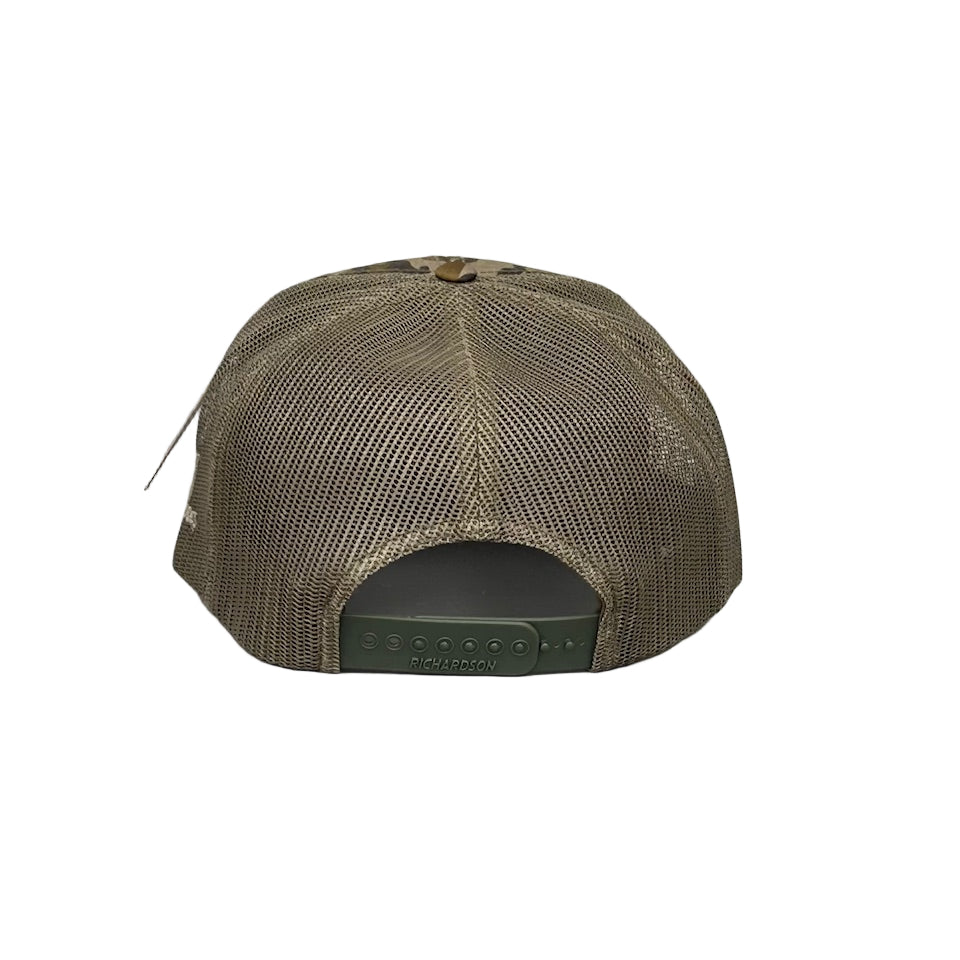 Turkey Tracks Logo 7 Panel Mossy Oak Bottomland and Olive