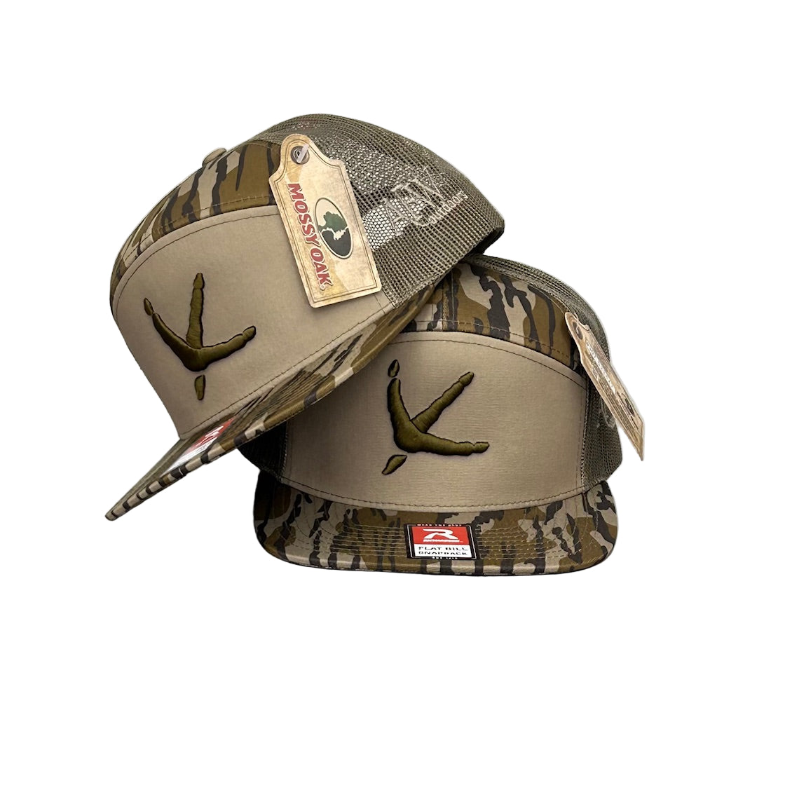 Turkey Tracks Logo 7 Panel Mossy Oak Bottomland and Olive